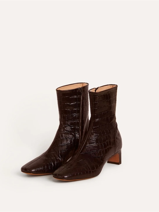 Rouje Shoes - Rouje Paris Doria Boots - Croc-Embossed Brown Leather Ankle Boots 37